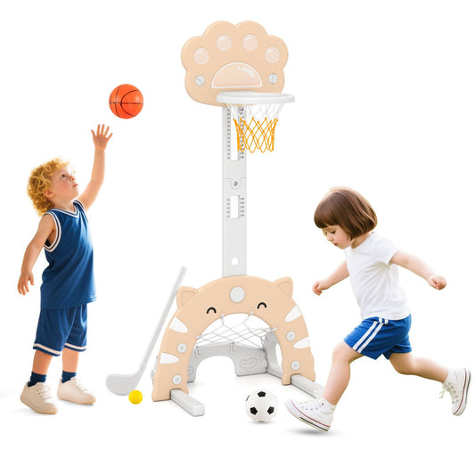 3 in 1 Kids Basketball Hoop with Basketball and Foldable Rim, Beige Toy Sports Beige at Gallery Canada