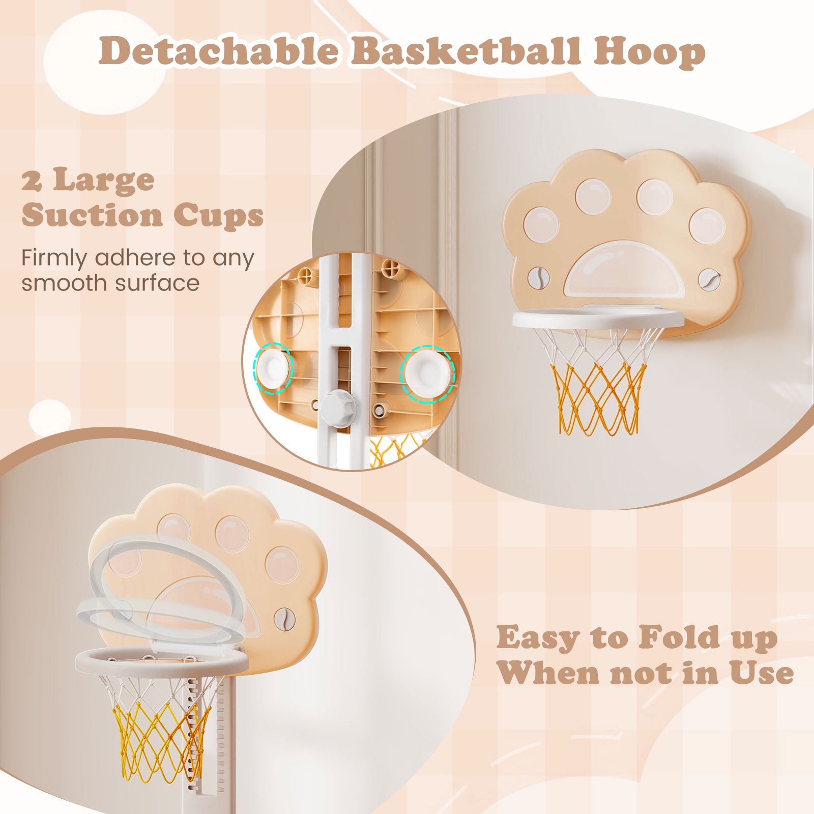 3 in 1 Kids Basketball Hoop with Basketball and Foldable Rim, Beige Toy Sports at Gallery Canada
