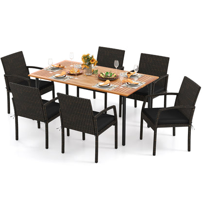 7 Pieces Patio Rattan Cushioned Dining Set with Umbrella Hole, Black Patio Dining Sets at Gallery Canada
