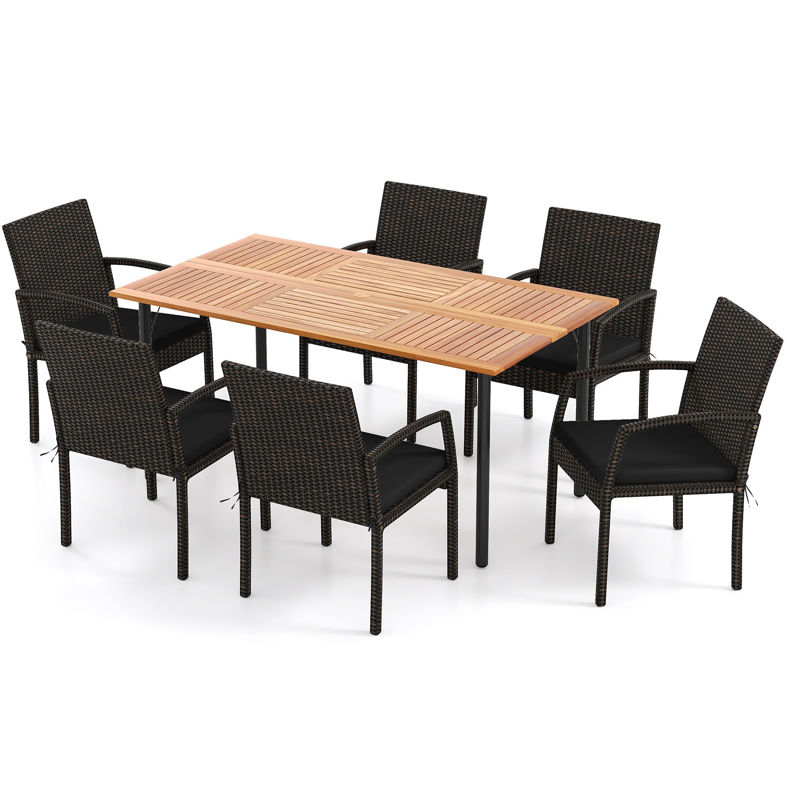 7 Pieces Patio Rattan Cushioned Dining Set with Umbrella Hole, Black Patio Dining Sets at Gallery Canada