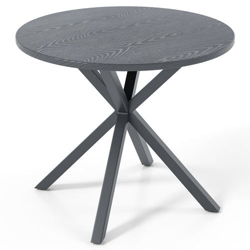 33.5 Inch Round Patio Bistro Table, Wood-Like Top, X-Shaped Legs, Gray
