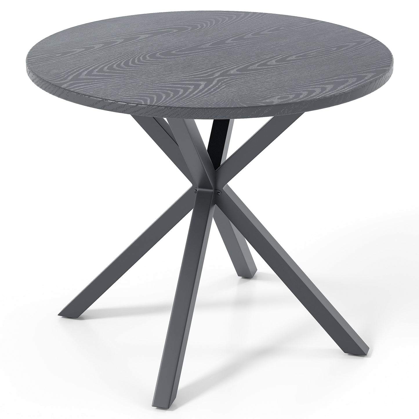 33.5 Inch Round Patio Bistro Table with Wood-Like Top and X-Shaped Legs, Gray Patio Dining Tables Gray at Gallery Canada