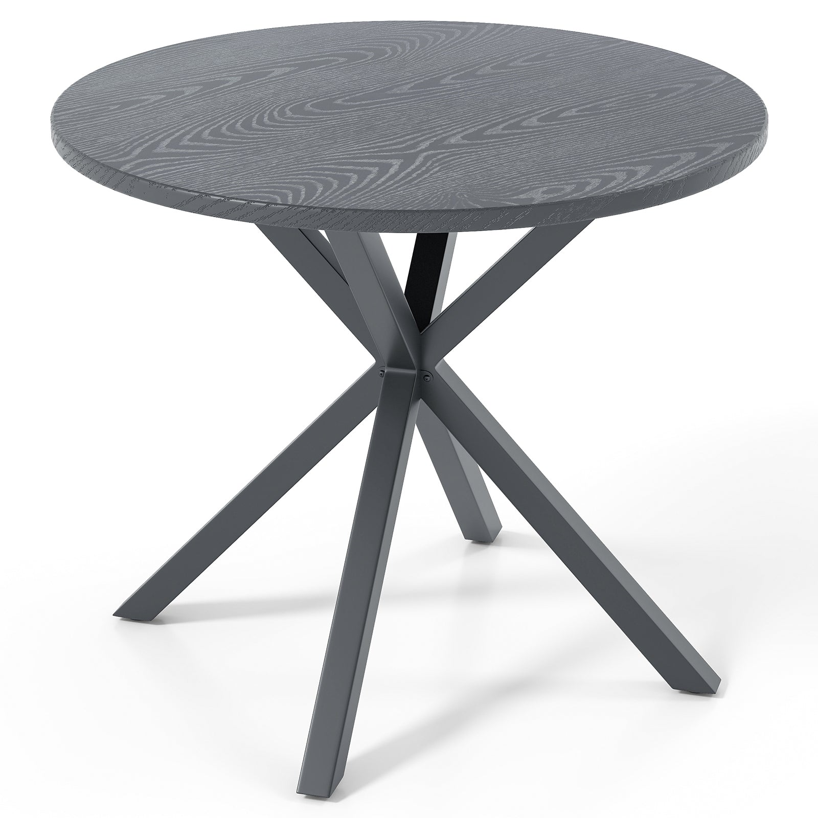33.5 Inch Round Patio Bistro Table with Wood-Like Top and X-Shaped Legs, Gray Patio Dining Tables Gray at Gallery Canada