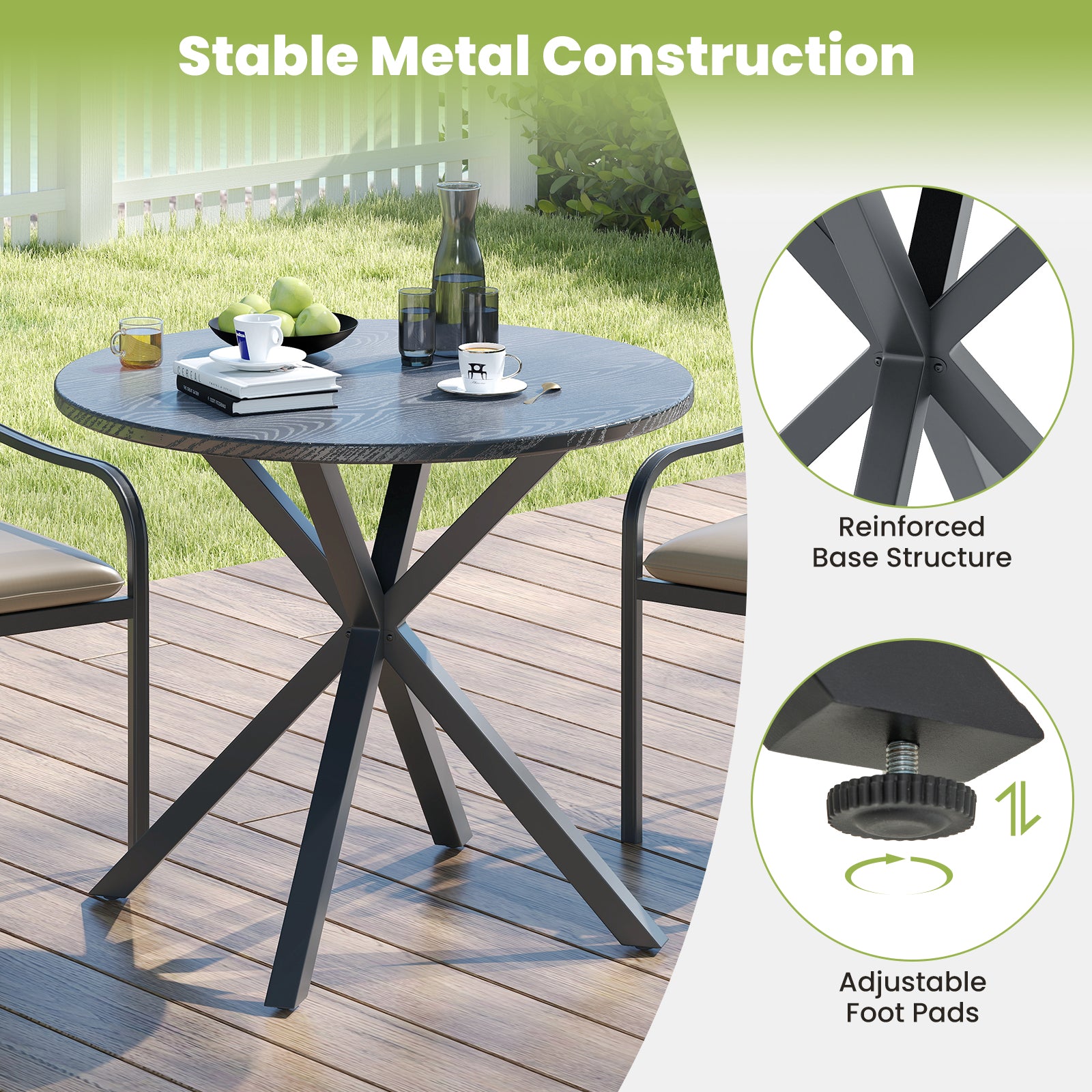 33.5 Inch Round Patio Bistro Table with Wood-Like Top and X-Shaped Legs, Gray Patio Dining Tables at Gallery Canada