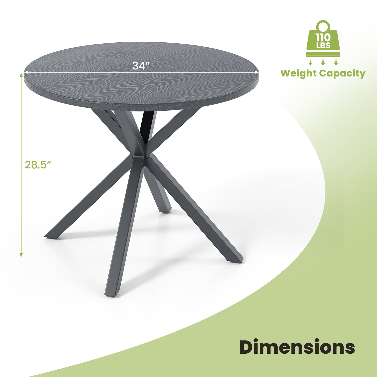 33.5 Inch Round Patio Bistro Table with Wood-Like Top and X-Shaped Legs, Gray Patio Dining Tables at Gallery Canada