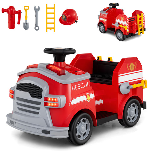 12V Toddler Fire Toy Car With Shovel, Wrench, 37-95 Months, Red