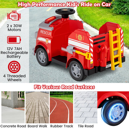 Toddler Fire Toy Car with Shovel and Wrench for Ages 37-95 Months, Red Powered Ride On Toys at Gallery Canada