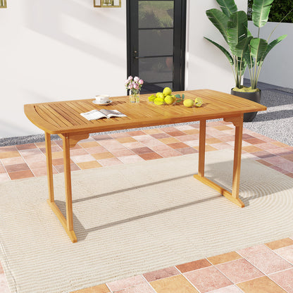 63 inch Outdoor Dining Table with Umbrella Hole and Slatted Tabletop, Natural Patio Dining Tables at Gallery Canada