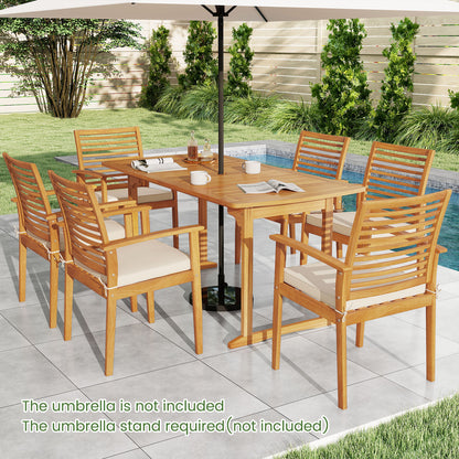 63 inch Outdoor Dining Table with Umbrella Hole and Slatted Tabletop, Natural Patio Dining Tables at Gallery Canada