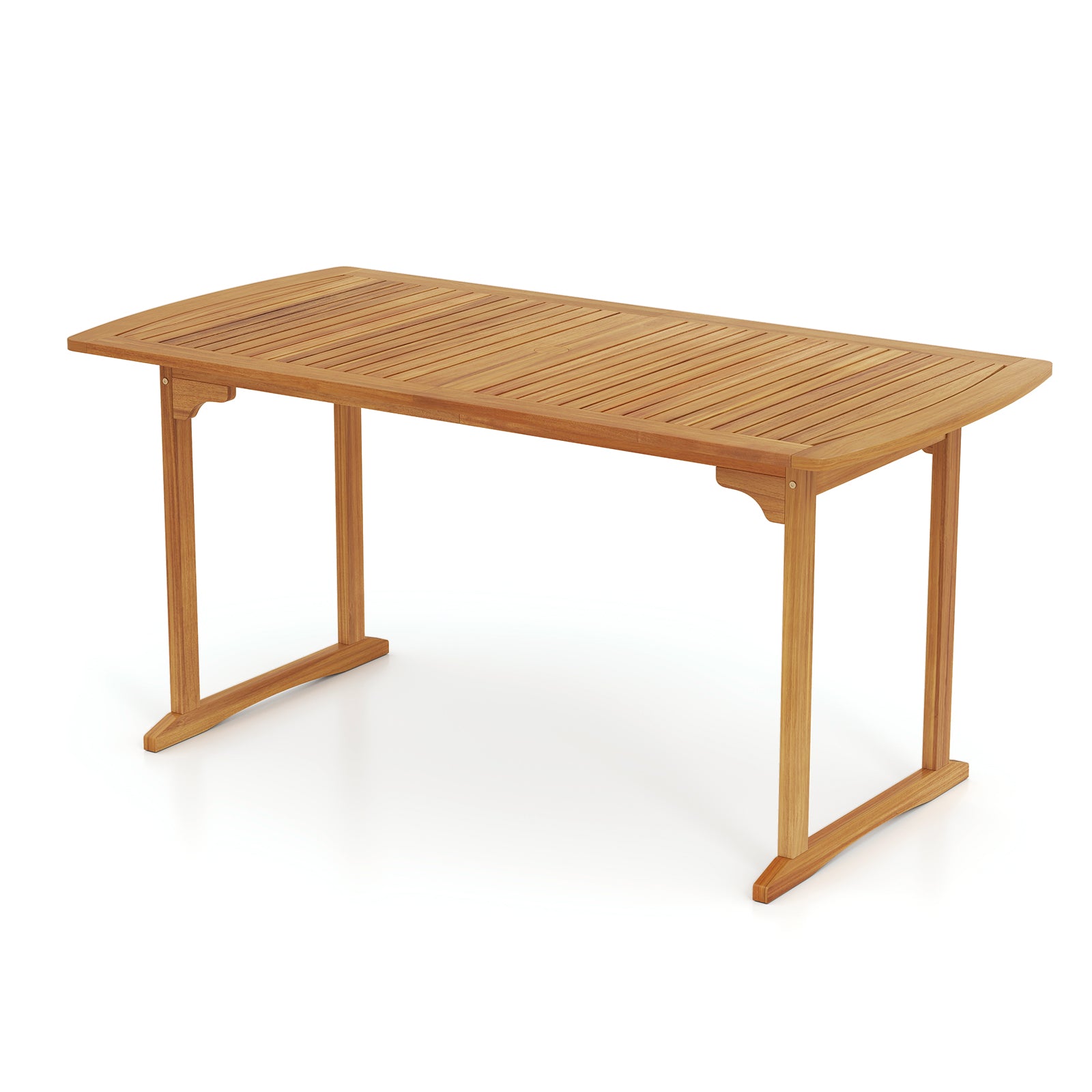 63 inch Outdoor Dining Table with Umbrella Hole and Slatted Tabletop, Natural Patio Dining Tables at Gallery Canada