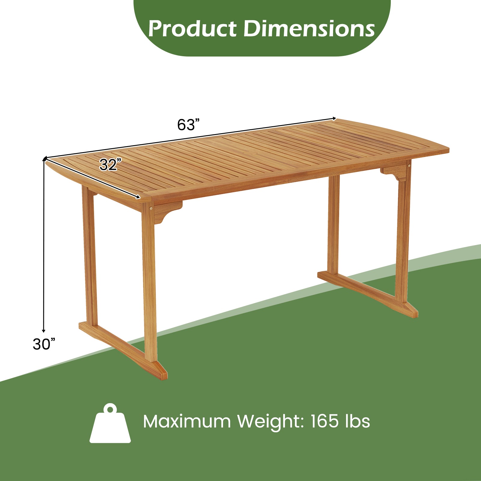 63 inch Outdoor Dining Table with Umbrella Hole and Slatted Tabletop, Natural Patio Dining Tables at Gallery Canada