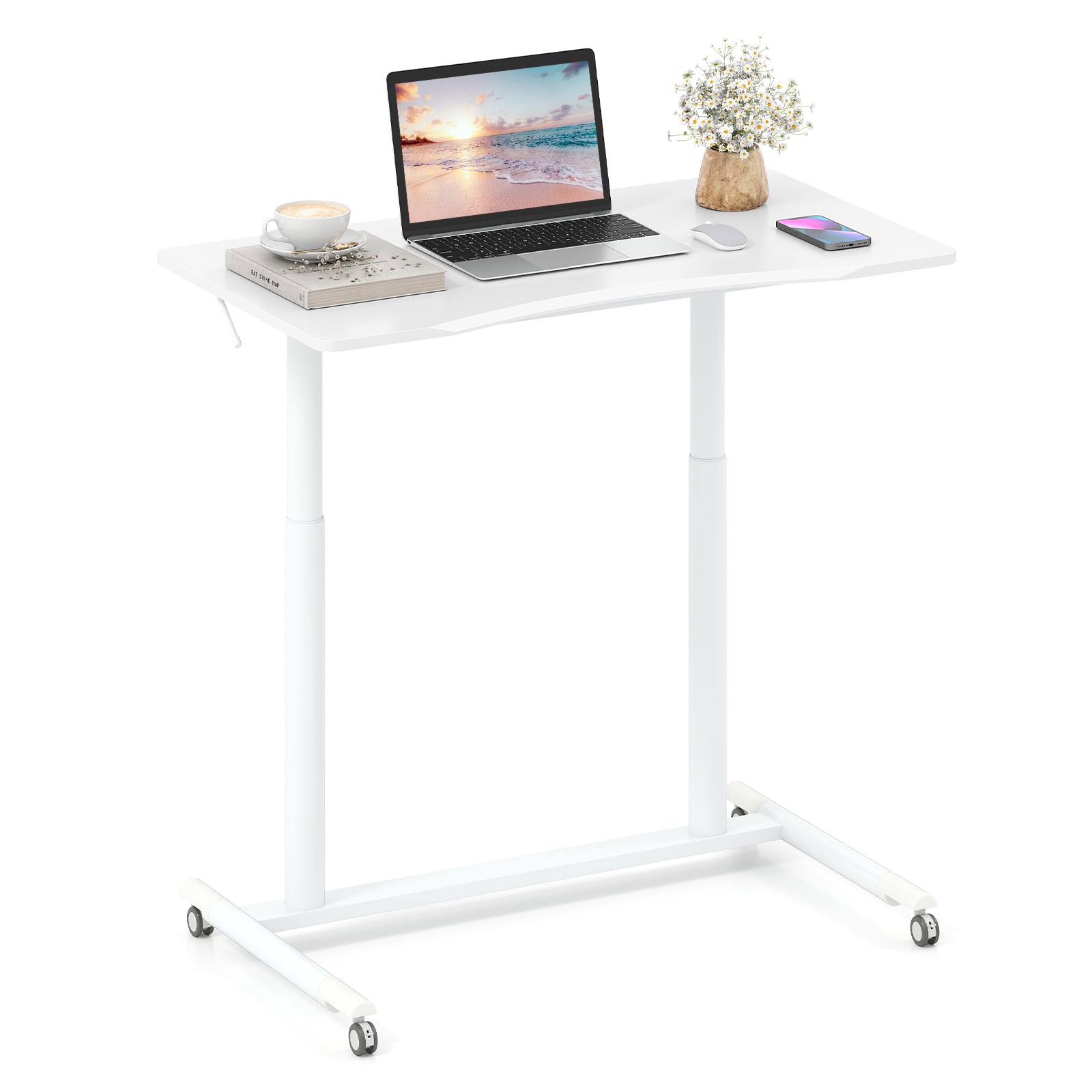 Height Adjustable Computer Desk, Rolling Table, White Laptop Tables & Printer Stands White at Gallery Canada