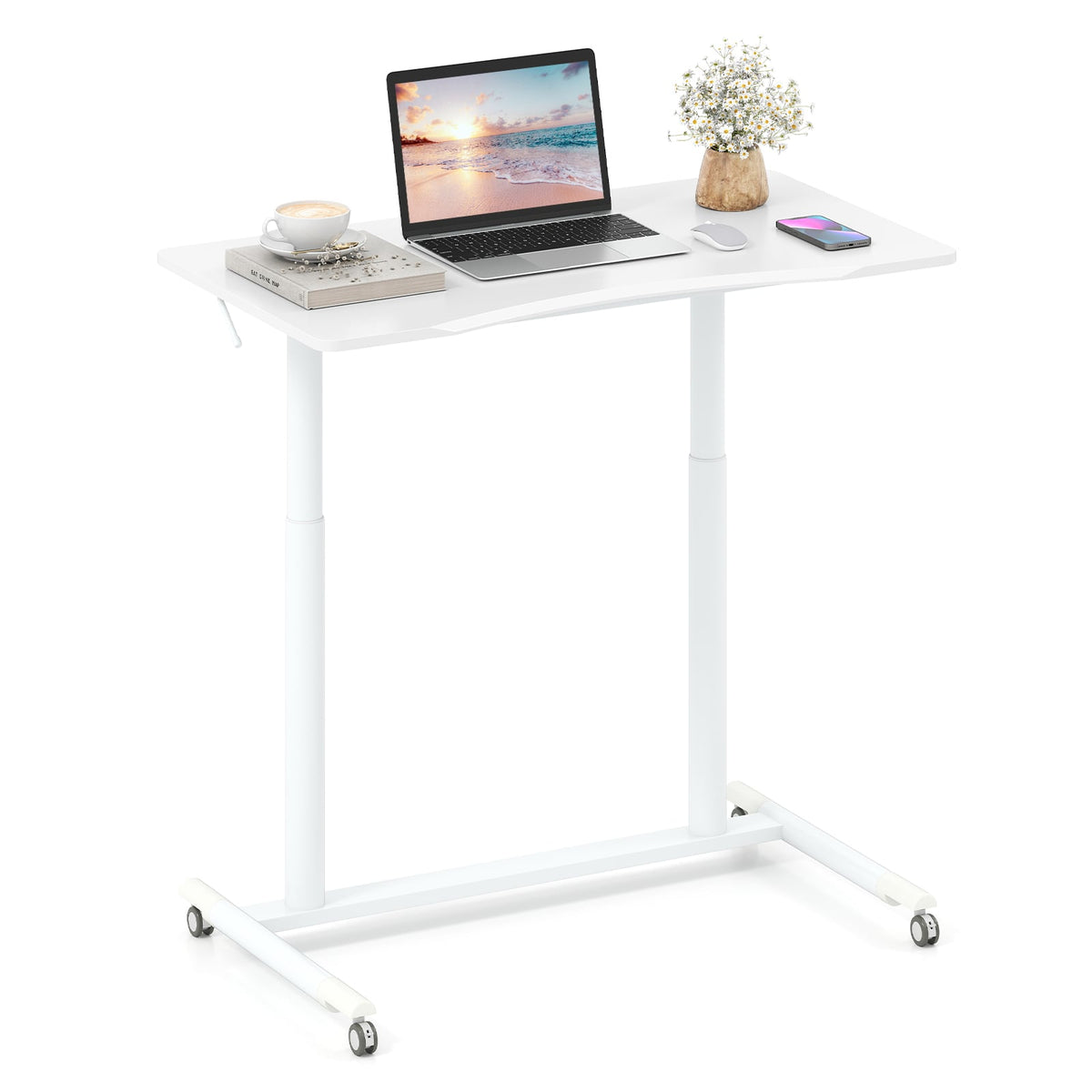 Height Adjustable Computer Desk, Rolling Table, White Laptop Tables & Printer Stands White at Gallery Canada