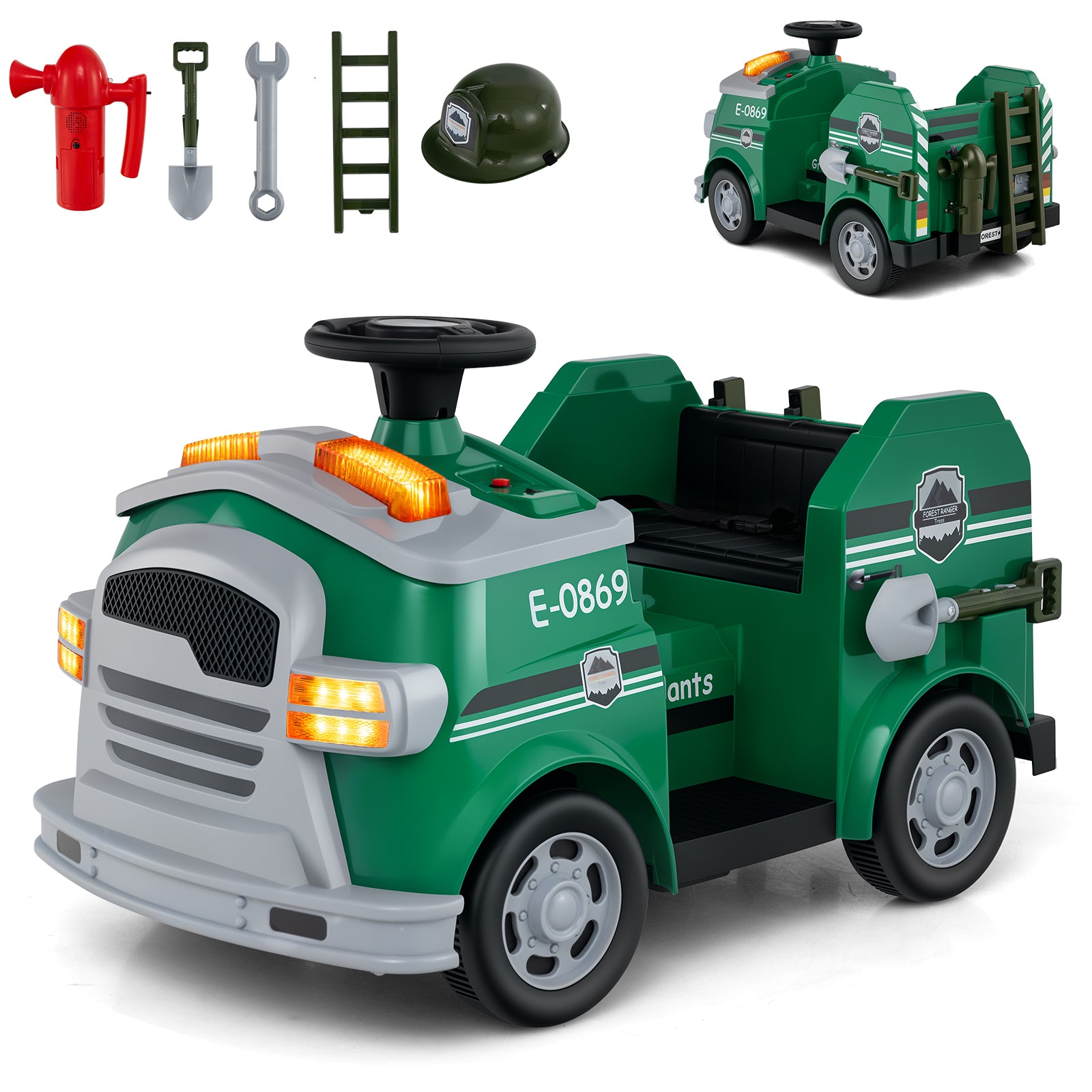 12V Toddler Fire Toy Car With Shovel, Wrench, 37-95 Months, Green Powered Ride On Toys at Gallery Canada