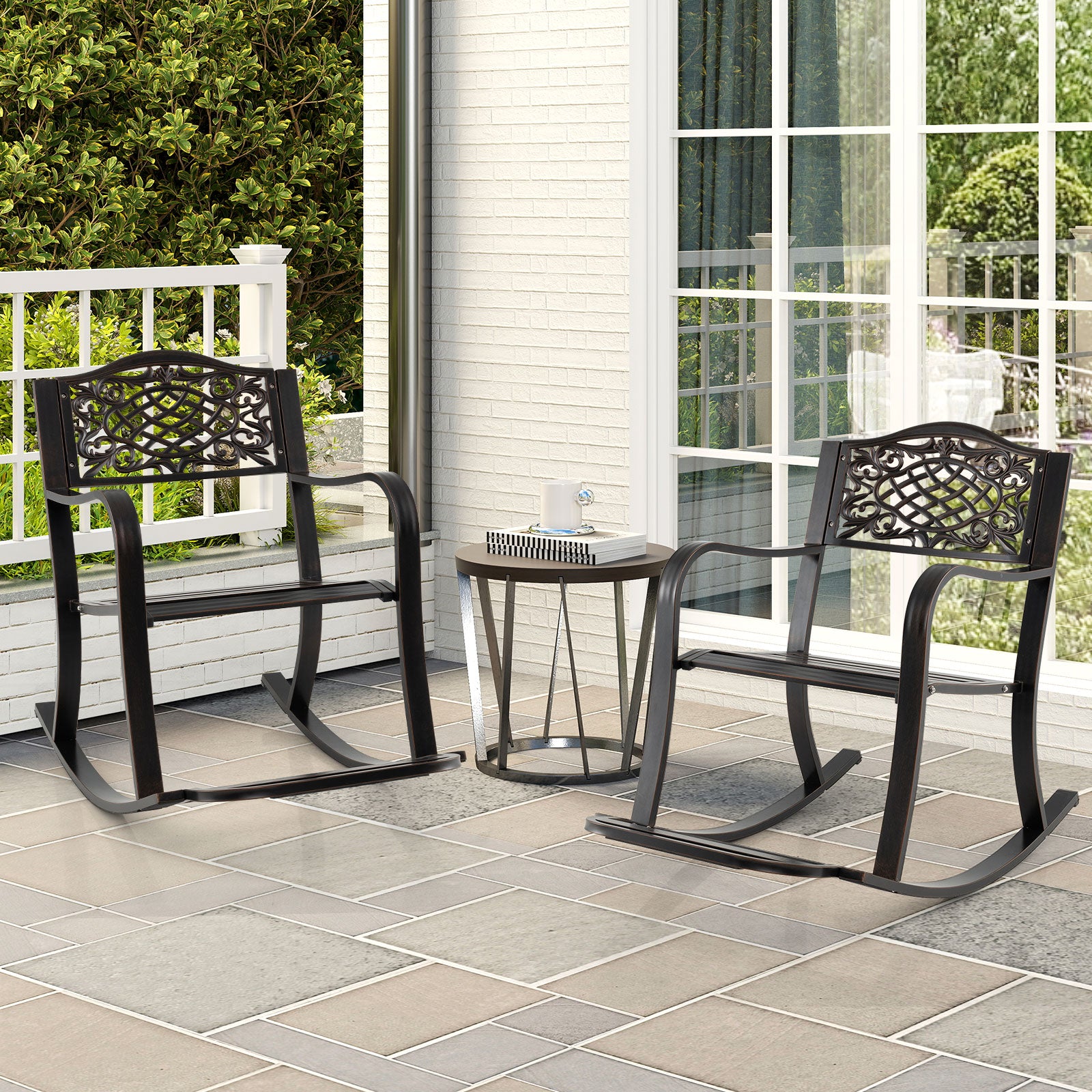 Patio Rocking Chair with Footrest and Curved Armrests, Brown Patio Rocking Chairs & Gliders at Gallery Canada
