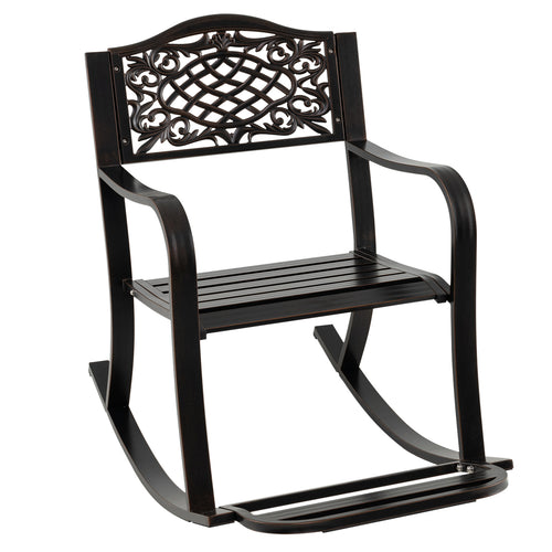 Patio Rocking Chair With Footrest, Curved Armrests, Brown