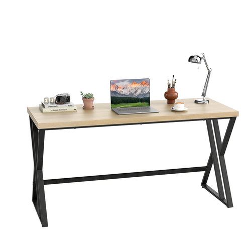 59 Inch Computer Desk with Heavy-duty Metal Frame and Crossbar, Gray