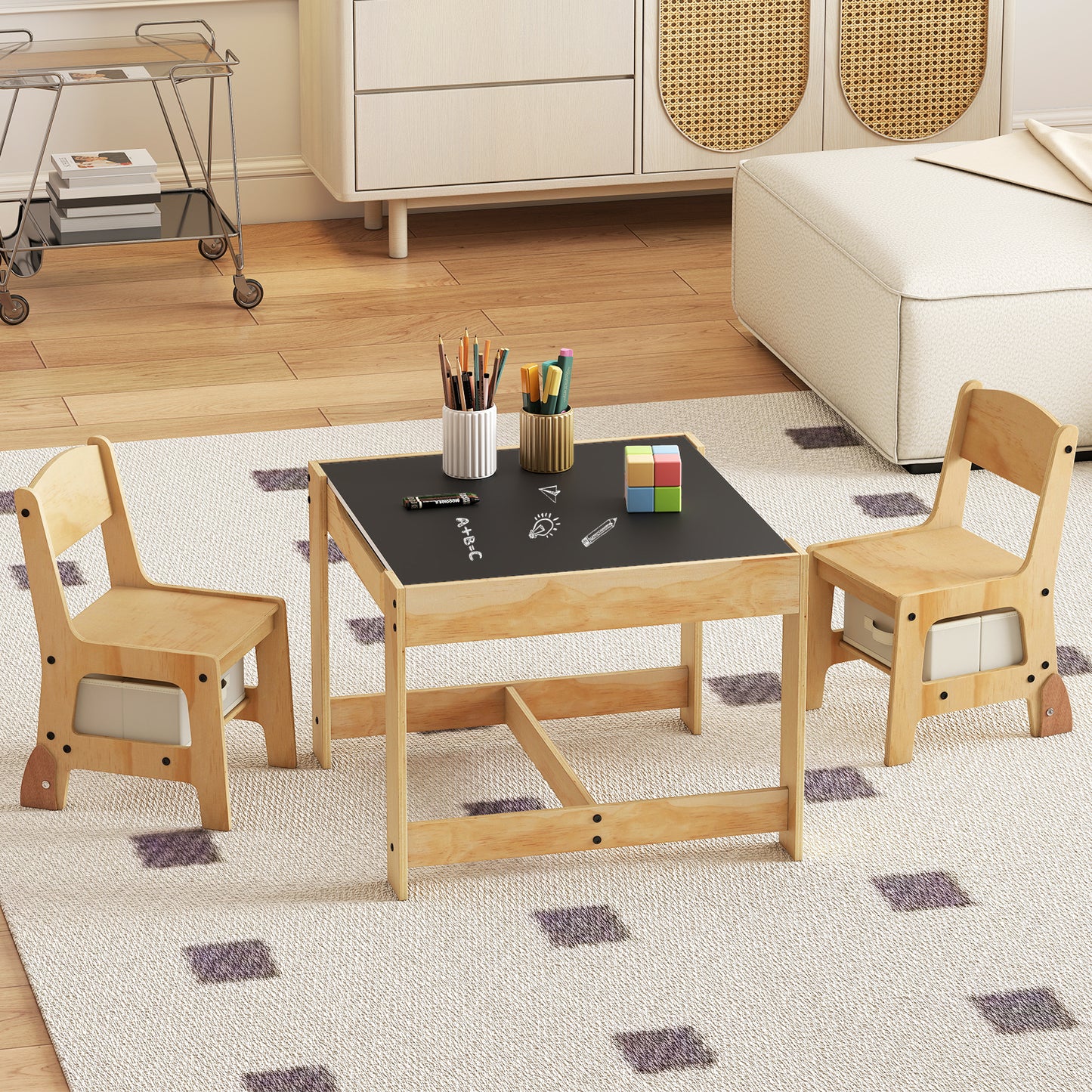 3 in 1 Kids Table and Chair Set with Removable Tabletop and 2 Storage Drawers, Natural Kids Table & Chair Sets at Gallery Canada