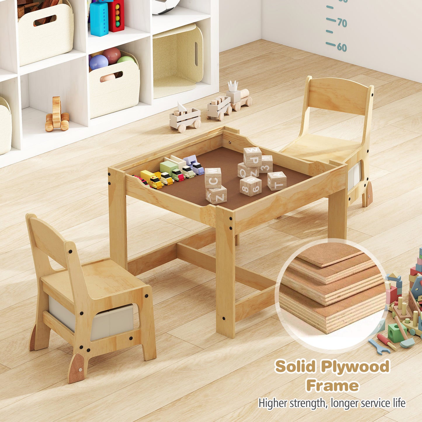 3 in 1 Kids Table and Chair Set with Removable Tabletop and 2 Storage Drawers, Natural Kids Table & Chair Sets at Gallery Canada