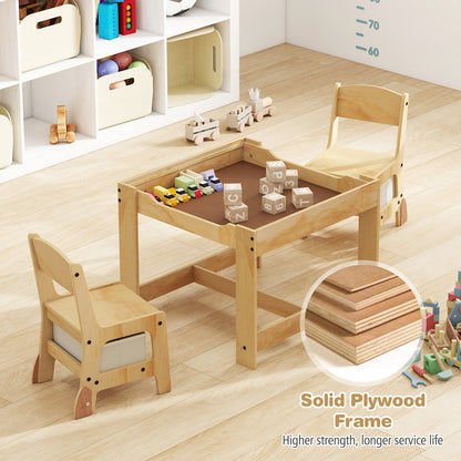 3 in 1 Kids Table and Chair Set with Removable Tabletop and 2 Storage Drawers, Natural Kids Table & Chair Sets at Gallery Canada