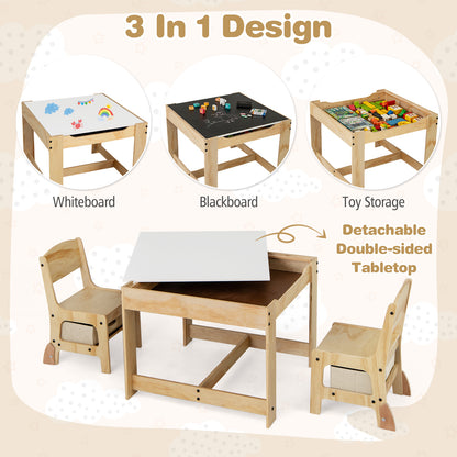 3 in 1 Kids Table and Chair Set with Removable Tabletop and 2 Storage Drawers, Natural Kids Table & Chair Sets at Gallery Canada