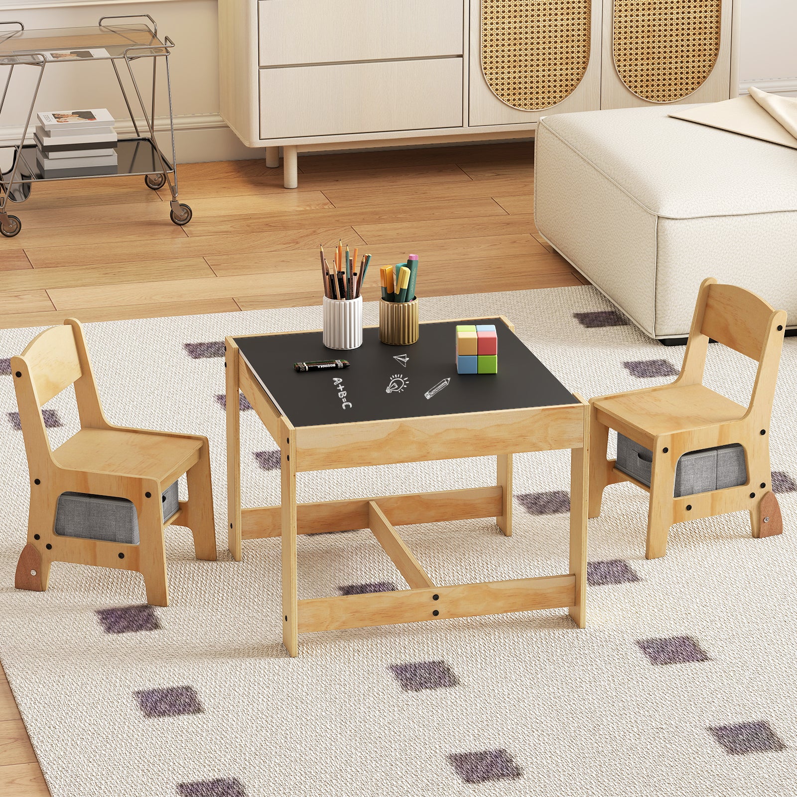 3 in 1 Kids Table and Chair Set with Removable Tabletop and 2 Storage Drawers, Gray Kids Table & Chair Sets at Gallery Canada