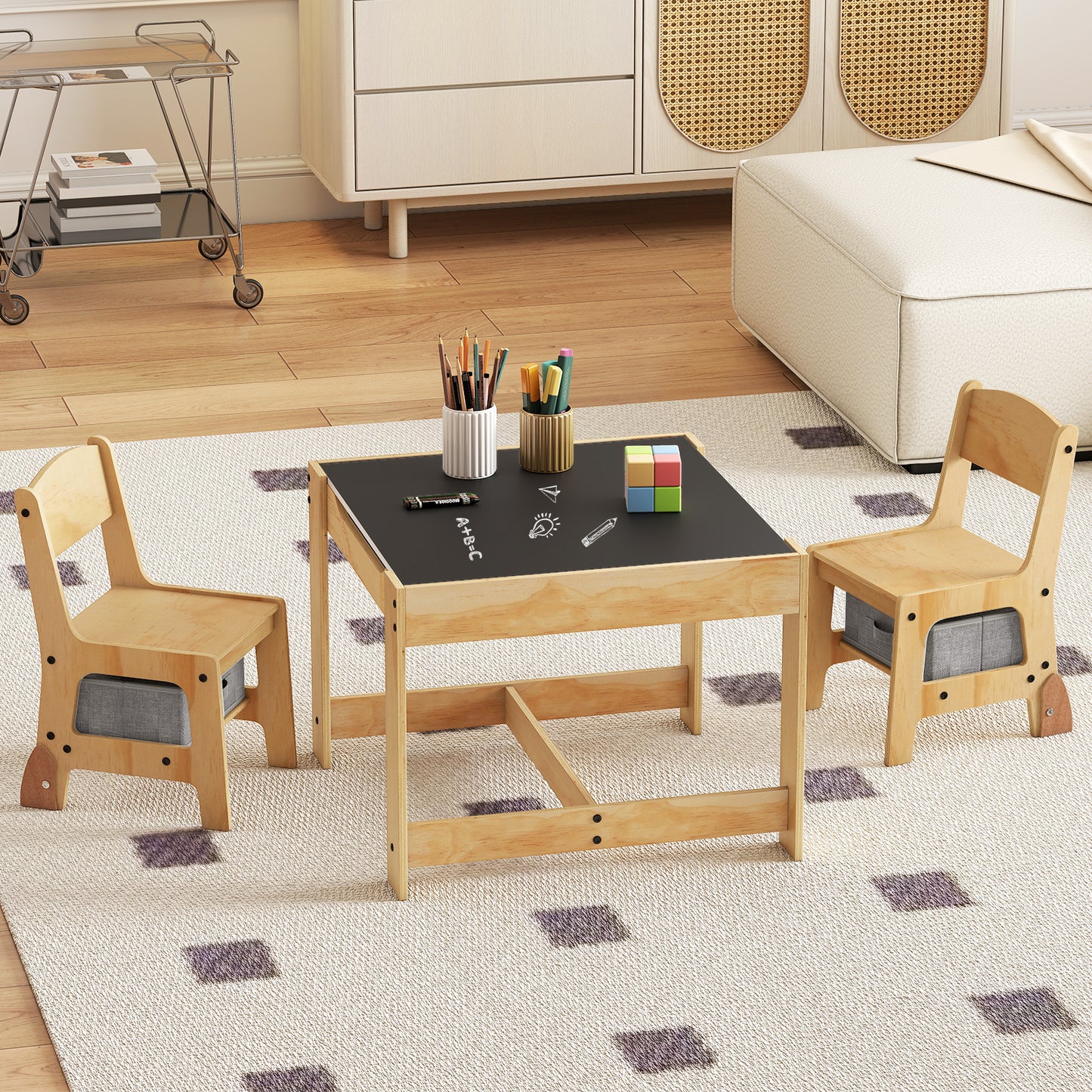 3 in 1 Kids Table and Chair Set with Removable Tabletop and 2 Storage Drawers, Gray Kids Table & Chair Sets at Gallery Canada