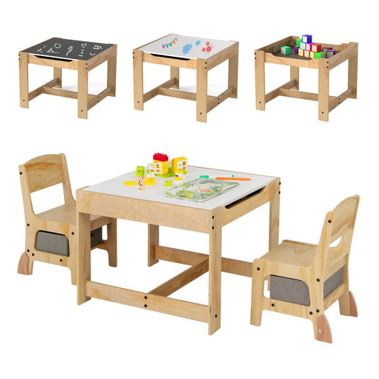 Kids Table And Chair Set, Removable Tabletop, 2 Storage Drawers, Gray