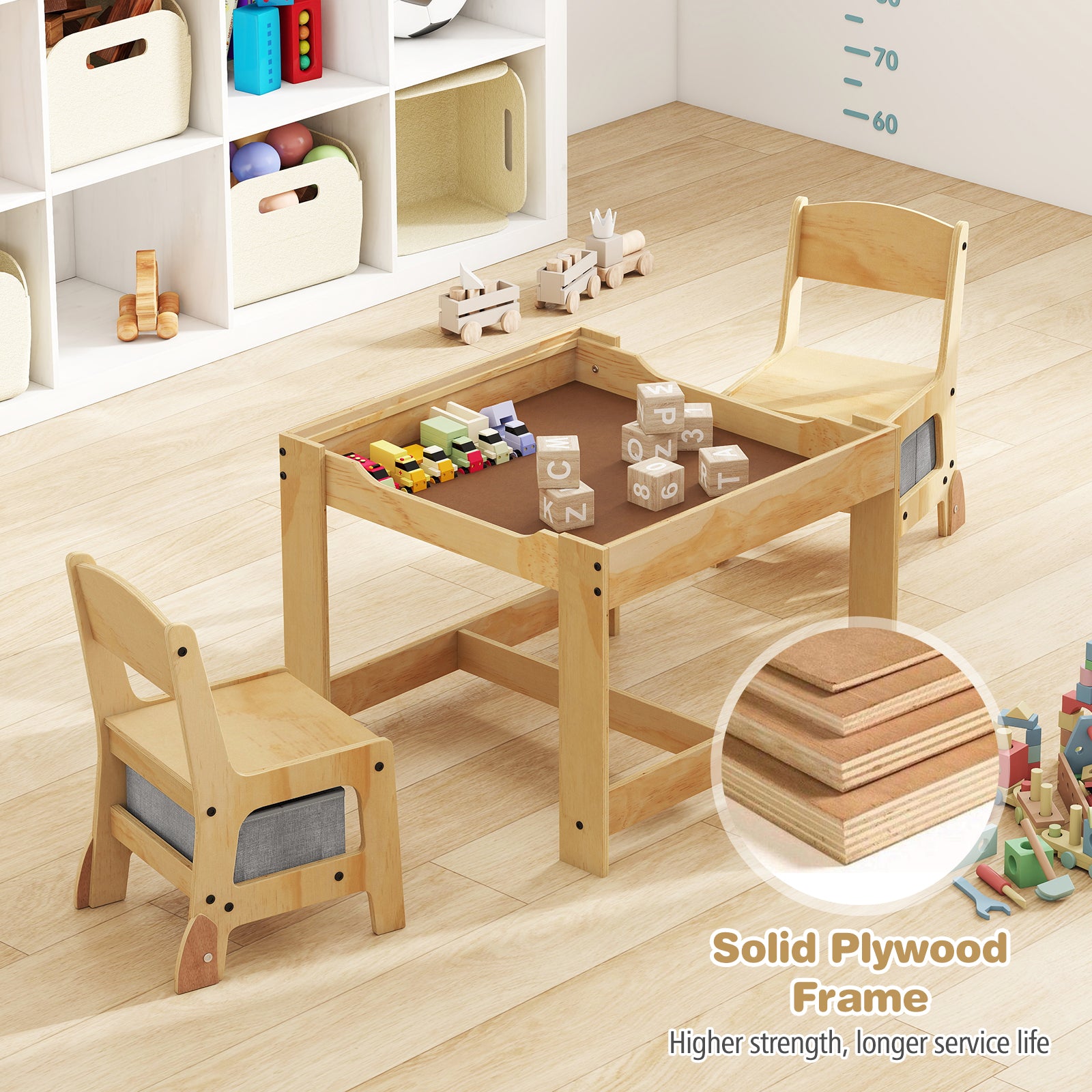 3 in 1 Kids Table and Chair Set with Removable Tabletop and 2 Storage Drawers, Gray Kids Table & Chair Sets at Gallery Canada