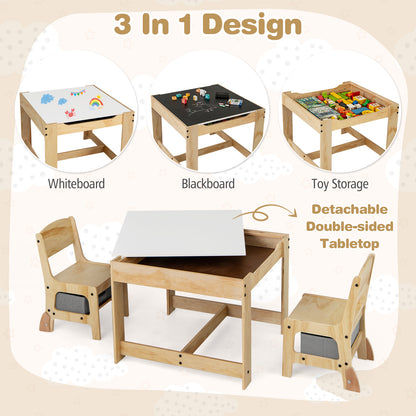 3 in 1 Kids Table and Chair Set with Removable Tabletop and 2 Storage Drawers, Gray Kids Table & Chair Sets at Gallery Canada