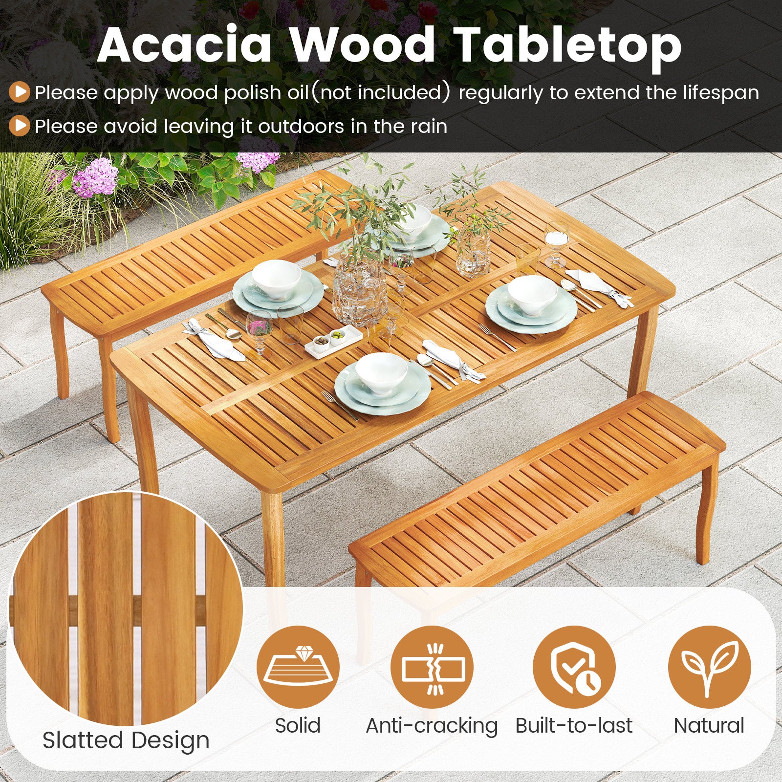 63 inch Outdoor Dining Table with Umbrella Hole Farmhouse Bistro Dinette Furniture, Natural Patio Dining Tables at Gallery Canada