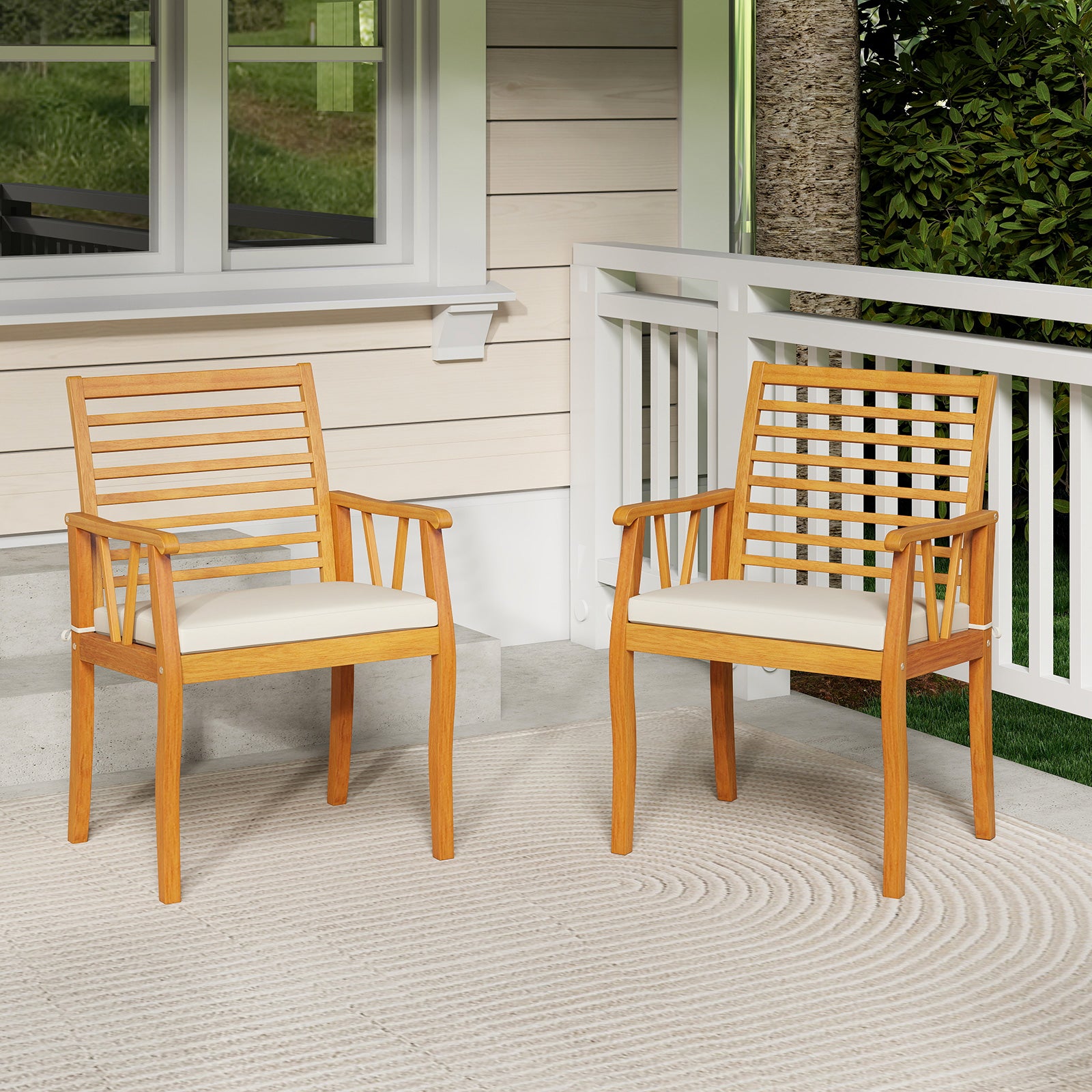 2 Pieces Patio Dining Chairs Outdoor Acacia Wood Armchairs Bistro Conversation Furniture, White Patio Dining Chairs at Gallery Canada