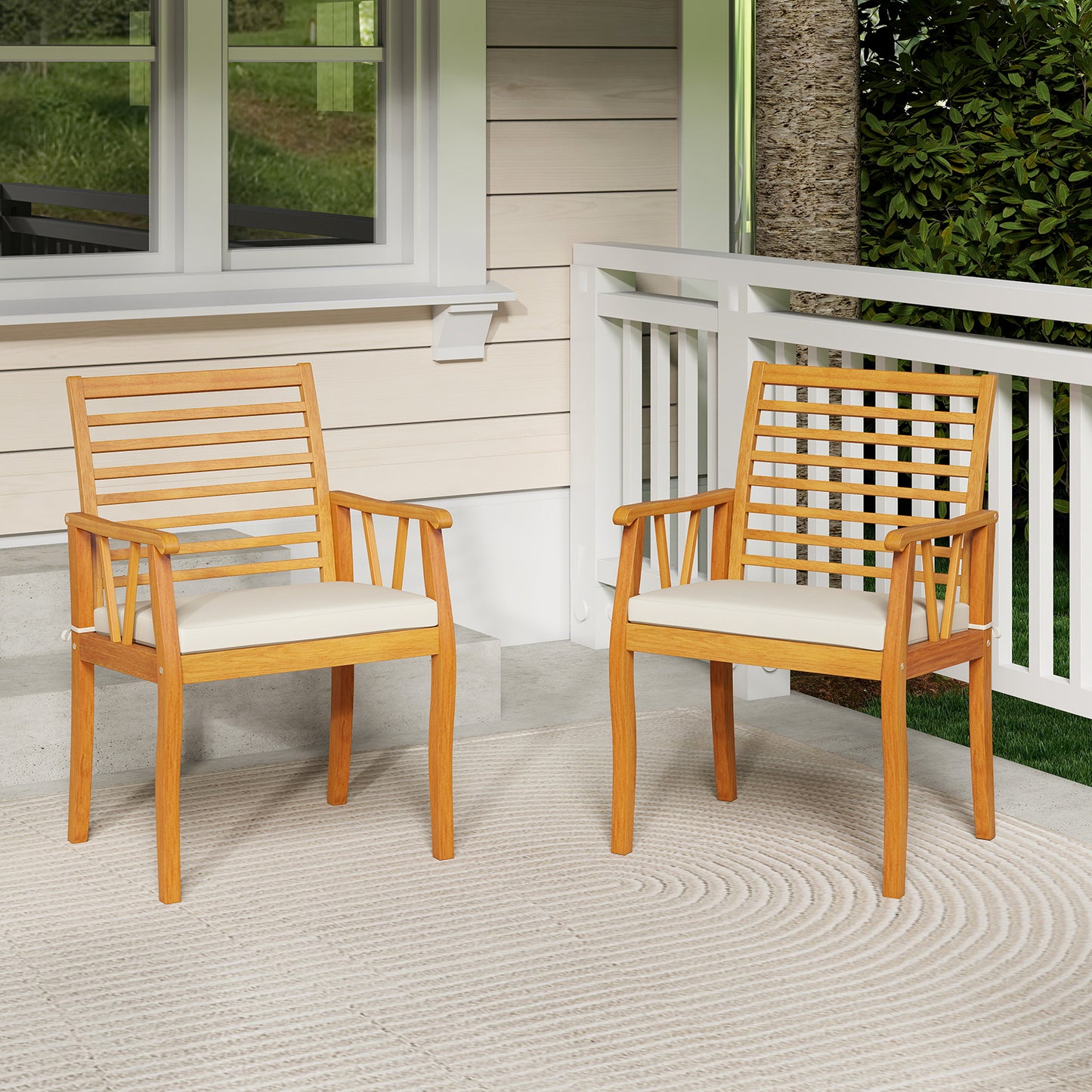 2 Pieces Patio Dining Chairs Outdoor Acacia Wood Armchairs Bistro Conversation Furniture, White Patio Dining Chairs at Gallery Canada