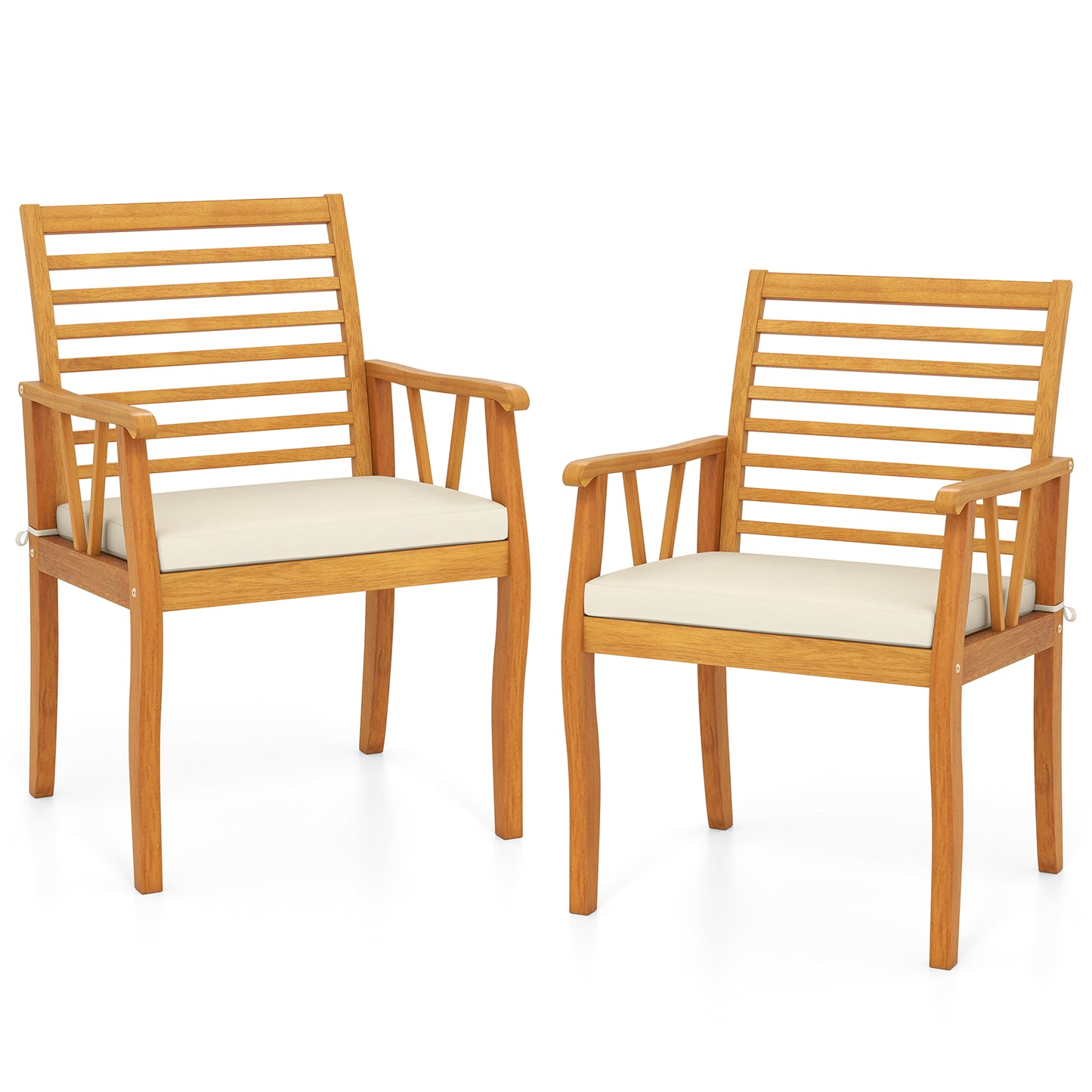 2 Pieces Patio Dining Chairs Outdoor Acacia Wood Armchairs Bistro Conversation Furniture, White Patio Dining Chairs at Gallery Canada
