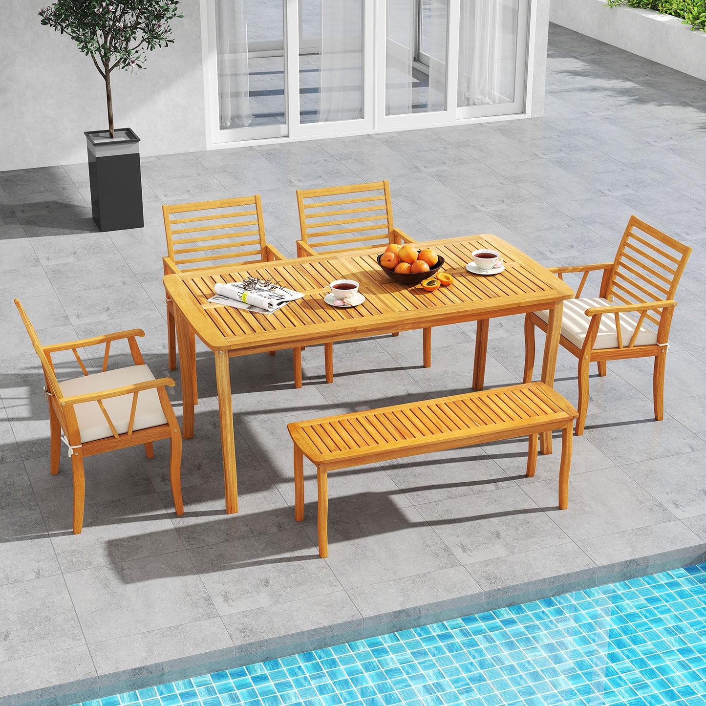 2 Pieces Patio Dining Chairs Outdoor Acacia Wood Armchairs Bistro Conversation Furniture, White Patio Dining Chairs at Gallery Canada