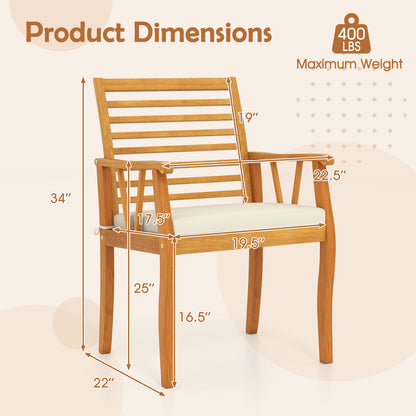 2 Pieces Patio Dining Chairs Outdoor Acacia Wood Armchairs Bistro Conversation Furniture, White Patio Dining Chairs at Gallery Canada