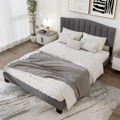 Modern Upholstered Bed Frame with Adjustable Vertical Channel Tufted Headboard-Queen Size, Gray Simple Bed Frame at Gallery Canada