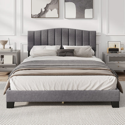 Modern Upholstered Bed Frame with Adjustable Vertical Channel Tufted Headboard-Queen Size, Gray Simple Bed Frame at Gallery Canada