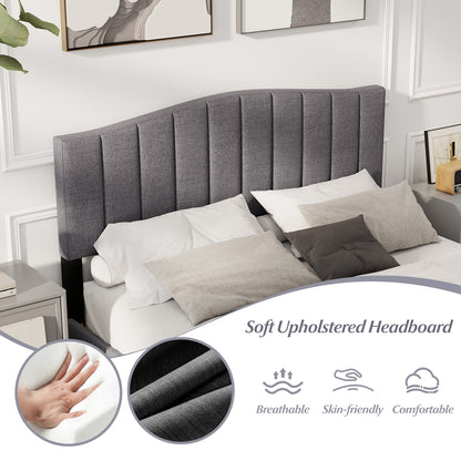 Modern Upholstered Bed Frame with Adjustable Vertical Channel Tufted Headboard-Queen Size, Gray Simple Bed Frame at Gallery Canada