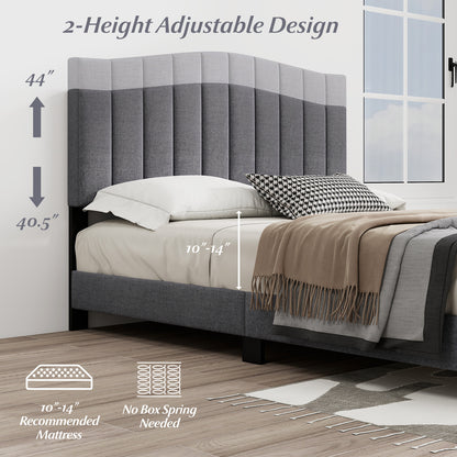 Modern Upholstered Bed Frame with Adjustable Vertical Channel Tufted Headboard-Queen Size, Gray Simple Bed Frame at Gallery Canada