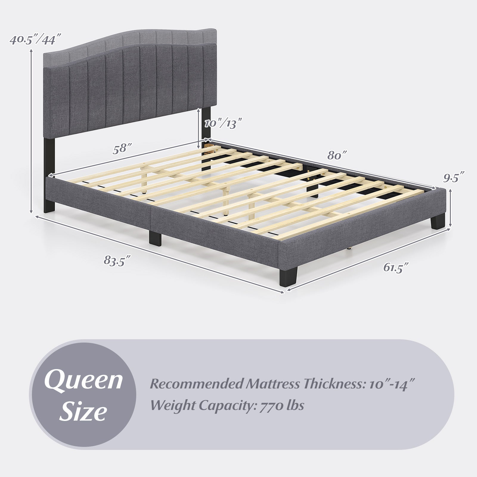Modern Upholstered Bed Frame with Adjustable Vertical Channel Tufted Headboard-Queen Size, Gray Simple Bed Frame at Gallery Canada