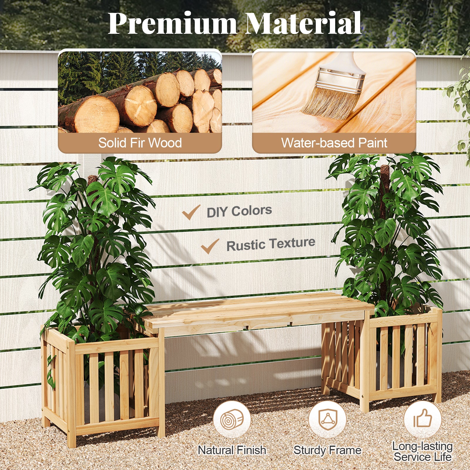 Patio Wooden Bench with Planter 2 Person Patio Bench, Natural Outdoor Benches at Gallery Canada