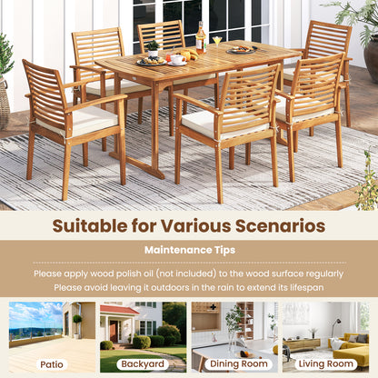 Outdoor Patio Dining Chairs Set of 2 with Removable Padded Cushion and Slatted Backrest, Beige Patio Dining Chairs at Gallery Canada