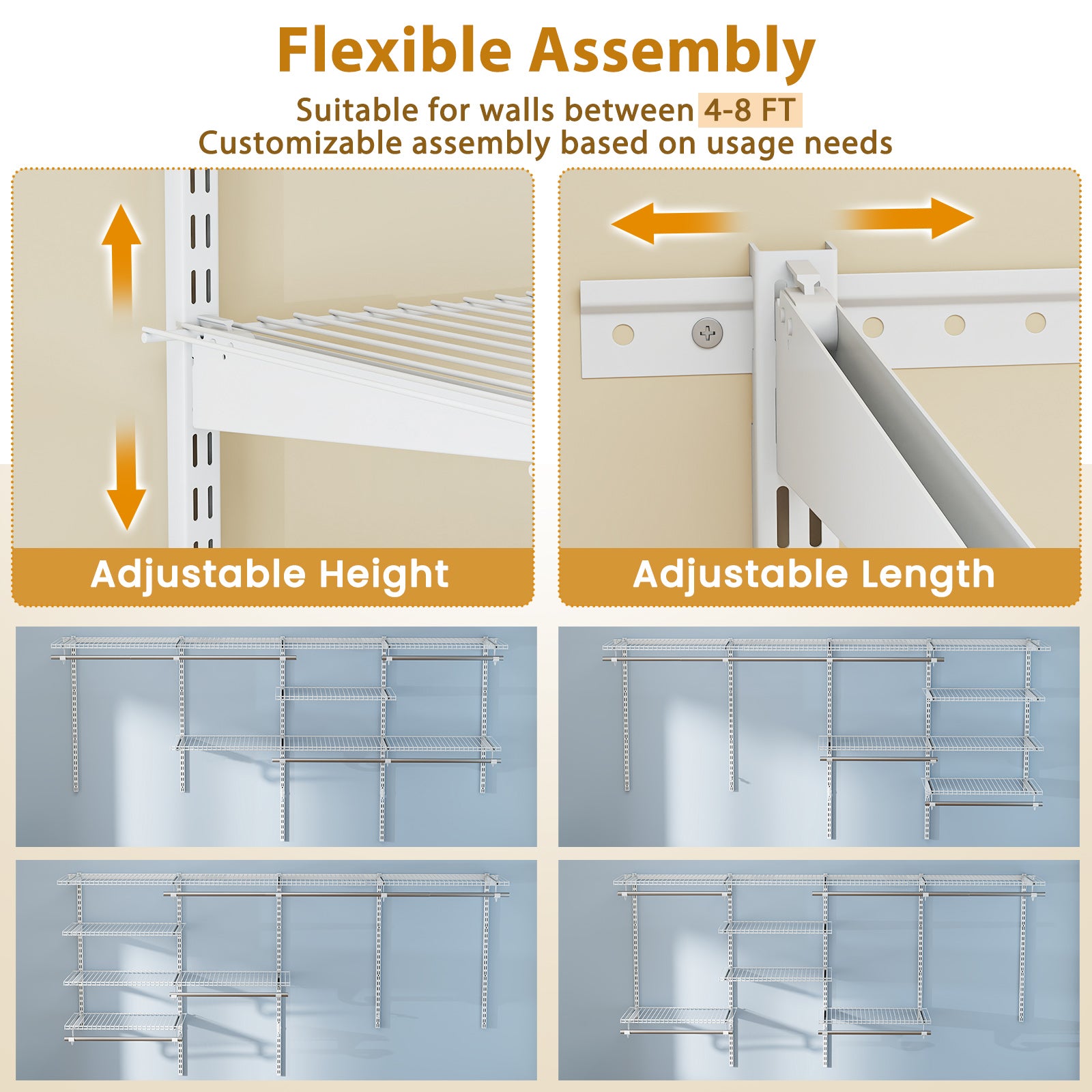 4-8 Feet Closet Organizers and Storage System with Hanging Rod for Laundry Bedroom, White Coat Racks & Hall Trees at Gallery Canada