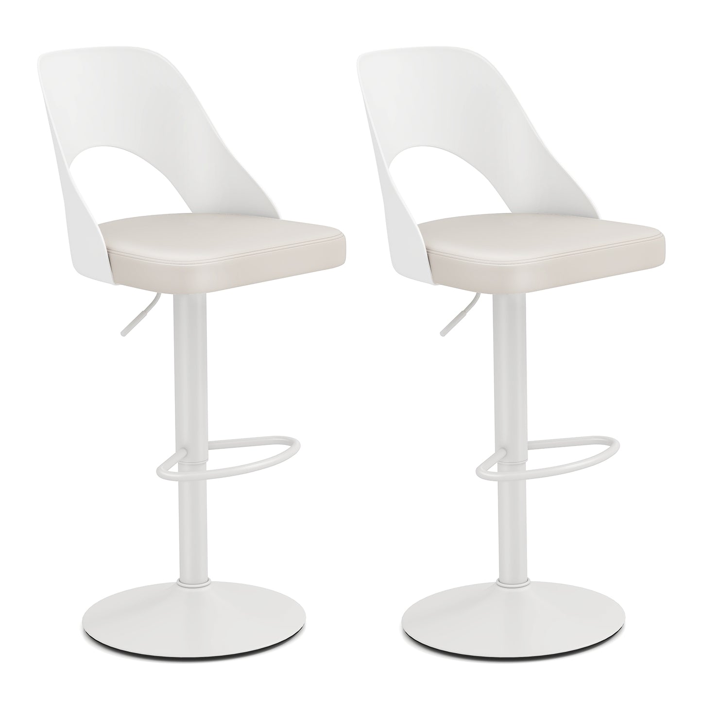 Bar Stools Set of 2 with Enlarged PU Leather Seat and Footrest, White Bar Stools White at Gallery Canada