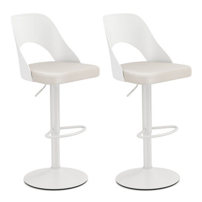 Bar Stools Set Of 2, Enlarged PU Leather Seat With Footrest, White Bar Stools at Gallery Canada