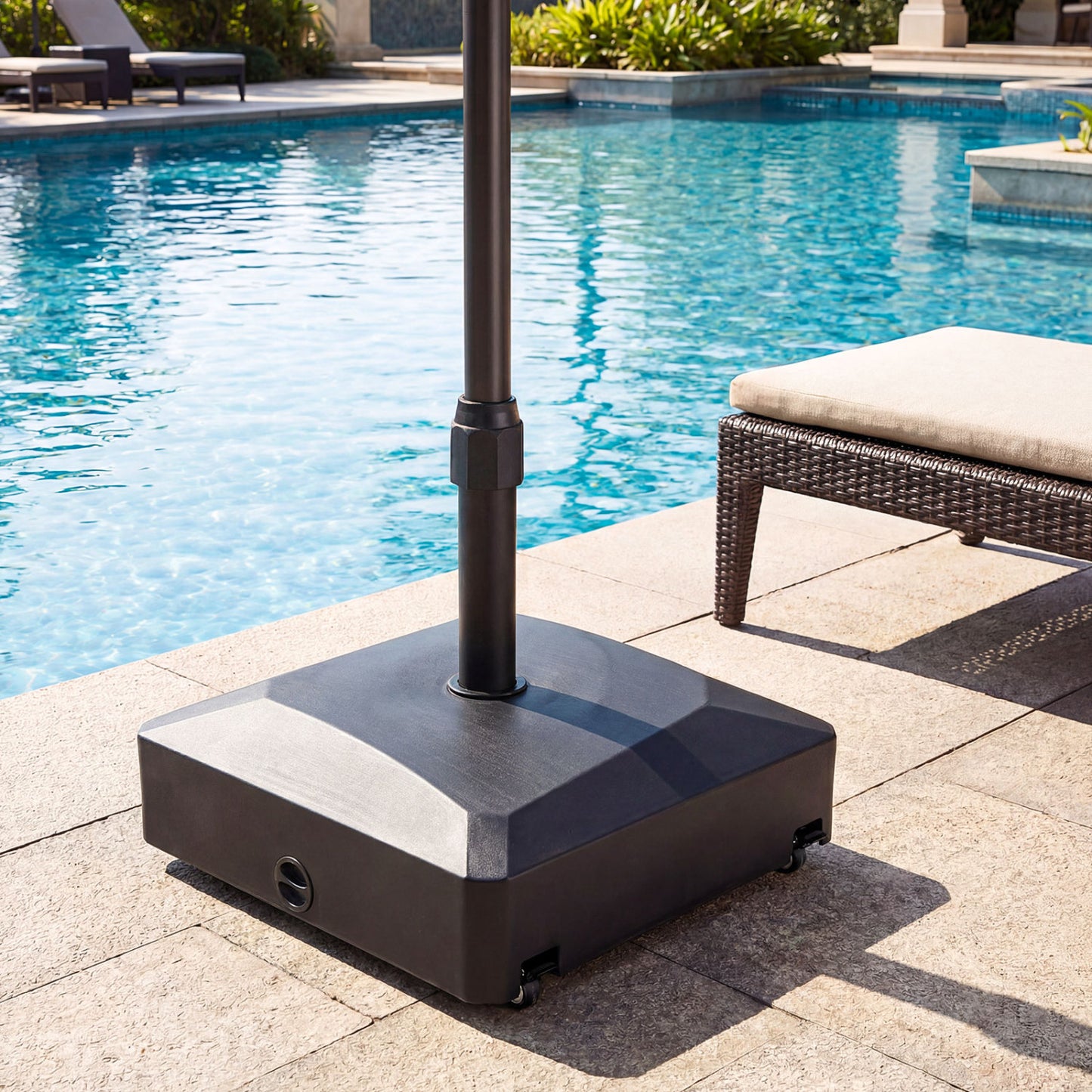 176 LBS Fillable Mobile Umbrella Base, 4 Wheels, 2 Locks, Black Outdoor Umbrella Bases at Gallery Canada