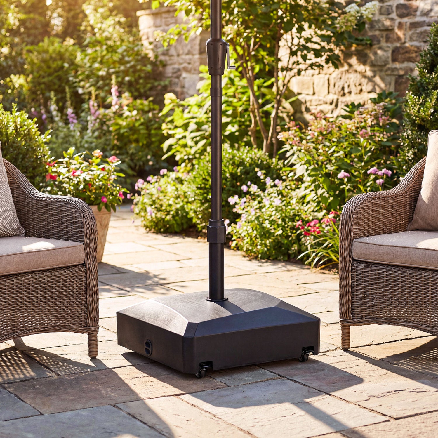 176 LBS Fillable Mobile Umbrella Base, 4 Wheels, 2 Locks, Black Outdoor Umbrella Bases at Gallery Canada