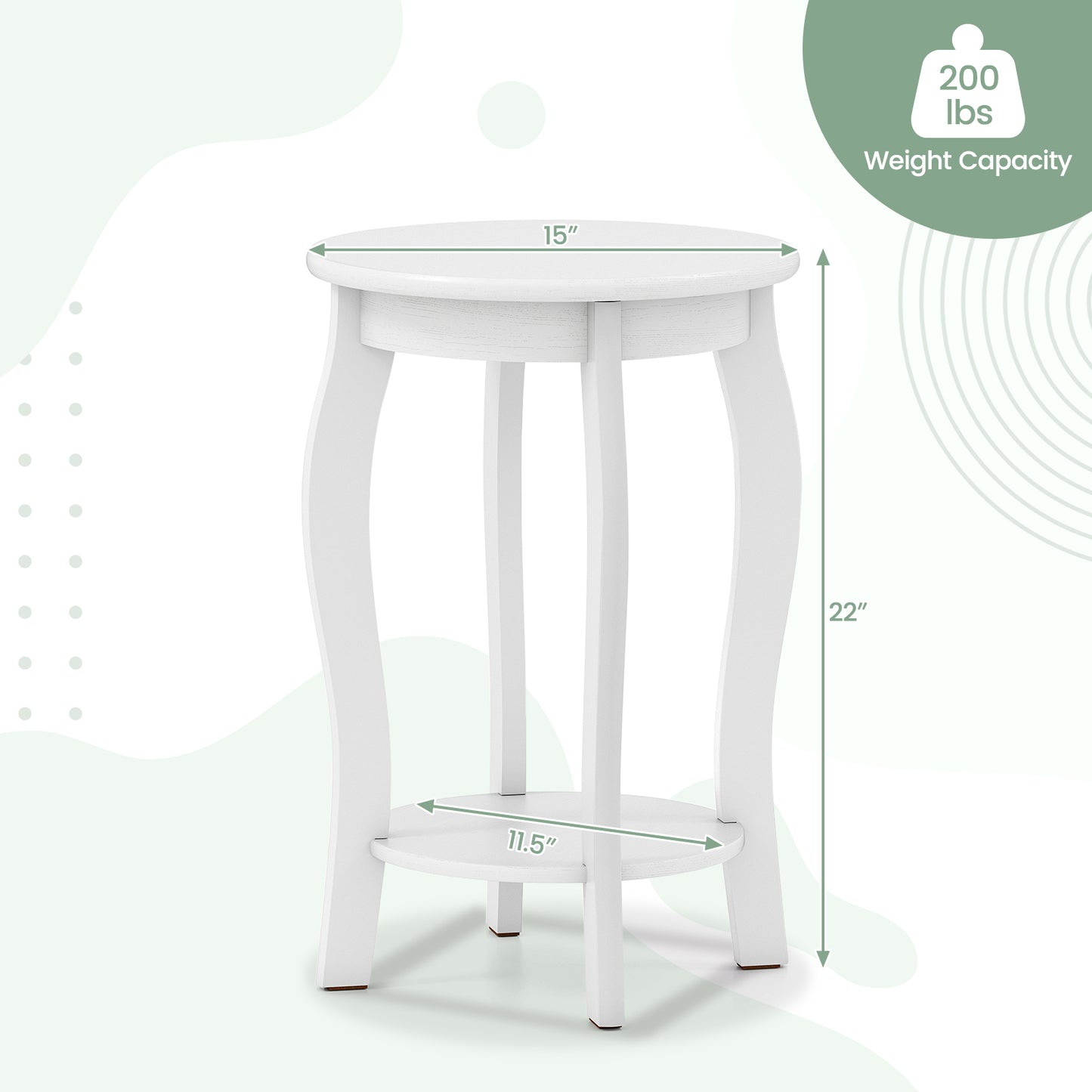 Set of 2 15 Inch 2-Tier Round End Table with Storage Shelf, White End & Side Tables at Gallery Canada