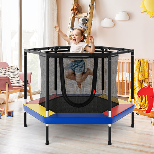 4 FT Small Toddler Recreational Trampoline with Safety Enclosure Net-Colorful, Color